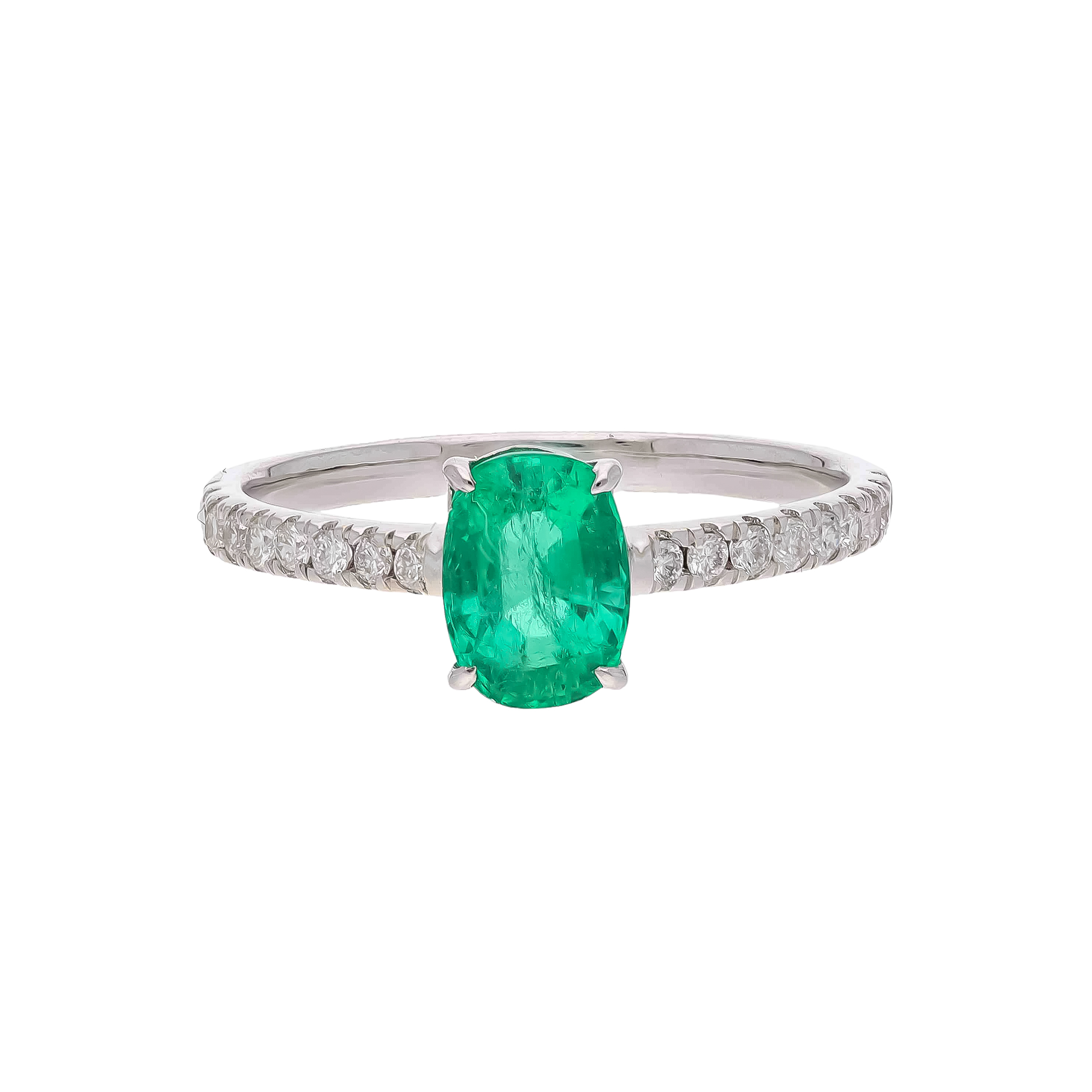 Inel aur alb 18k, smarald si diamante