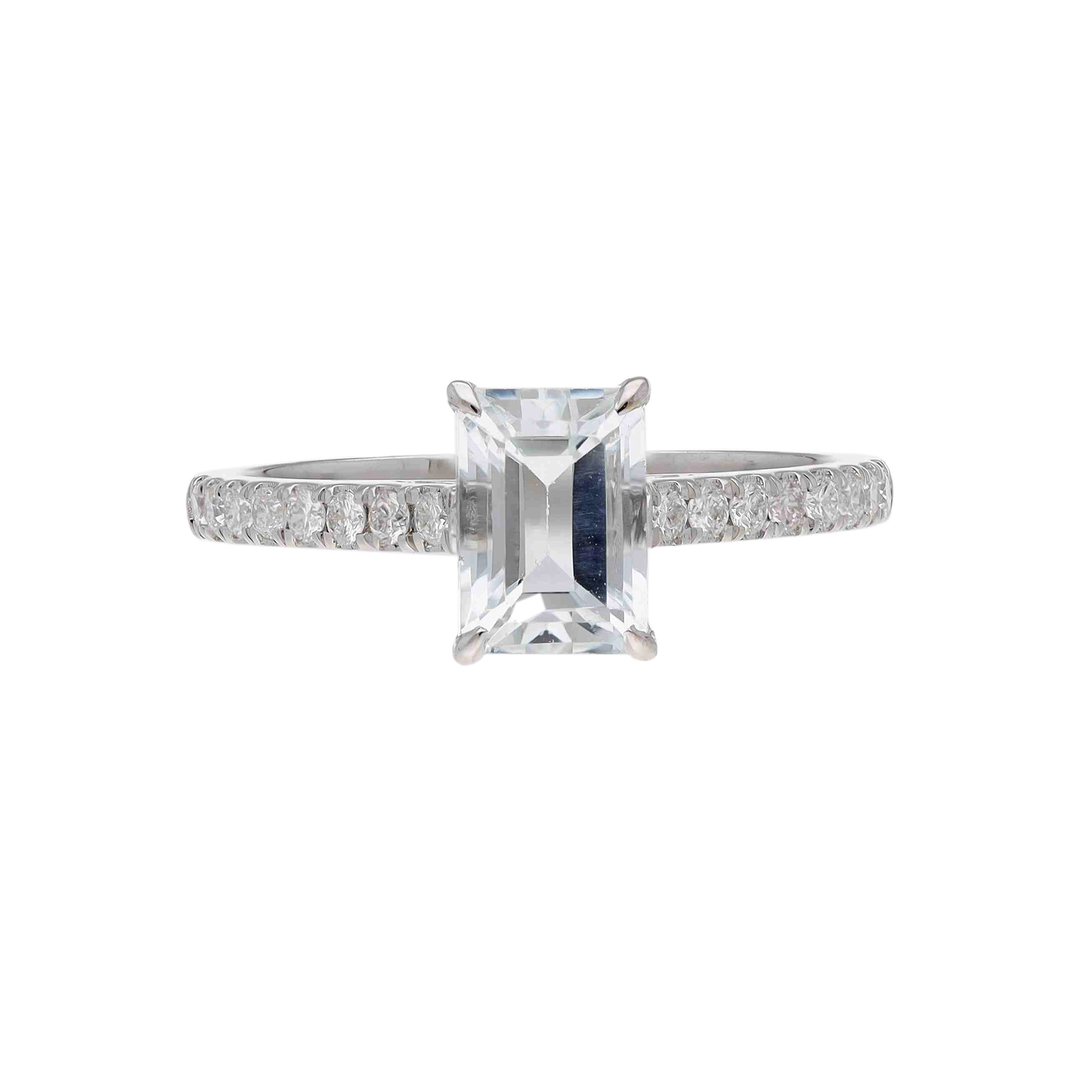 Inel LINEA din aur alb de 18k cu safir alb si diamante