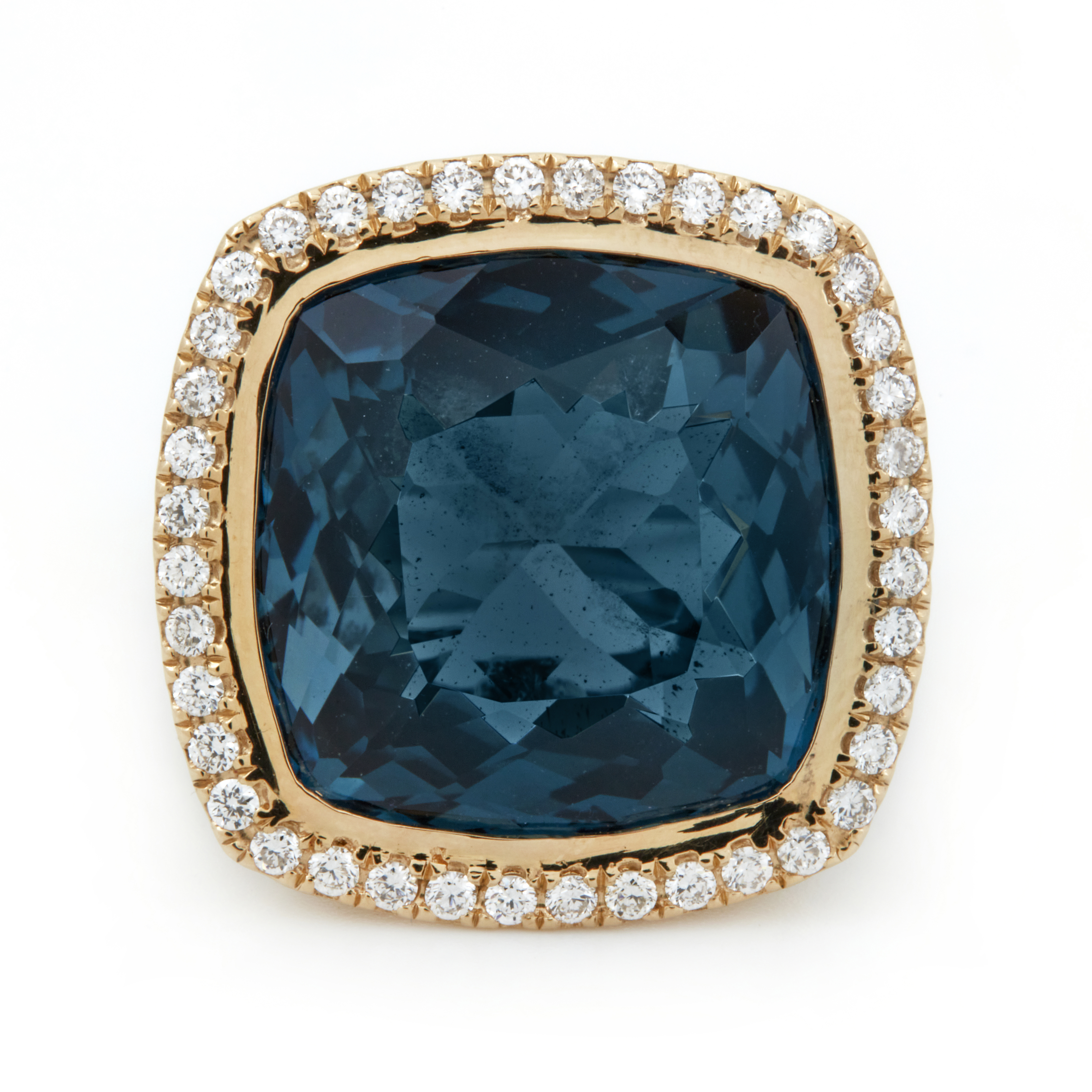 Inel GALA realizat in aur galben de 18k cu topaz london (27.14 ct.) si diamante (1.744 ct.)