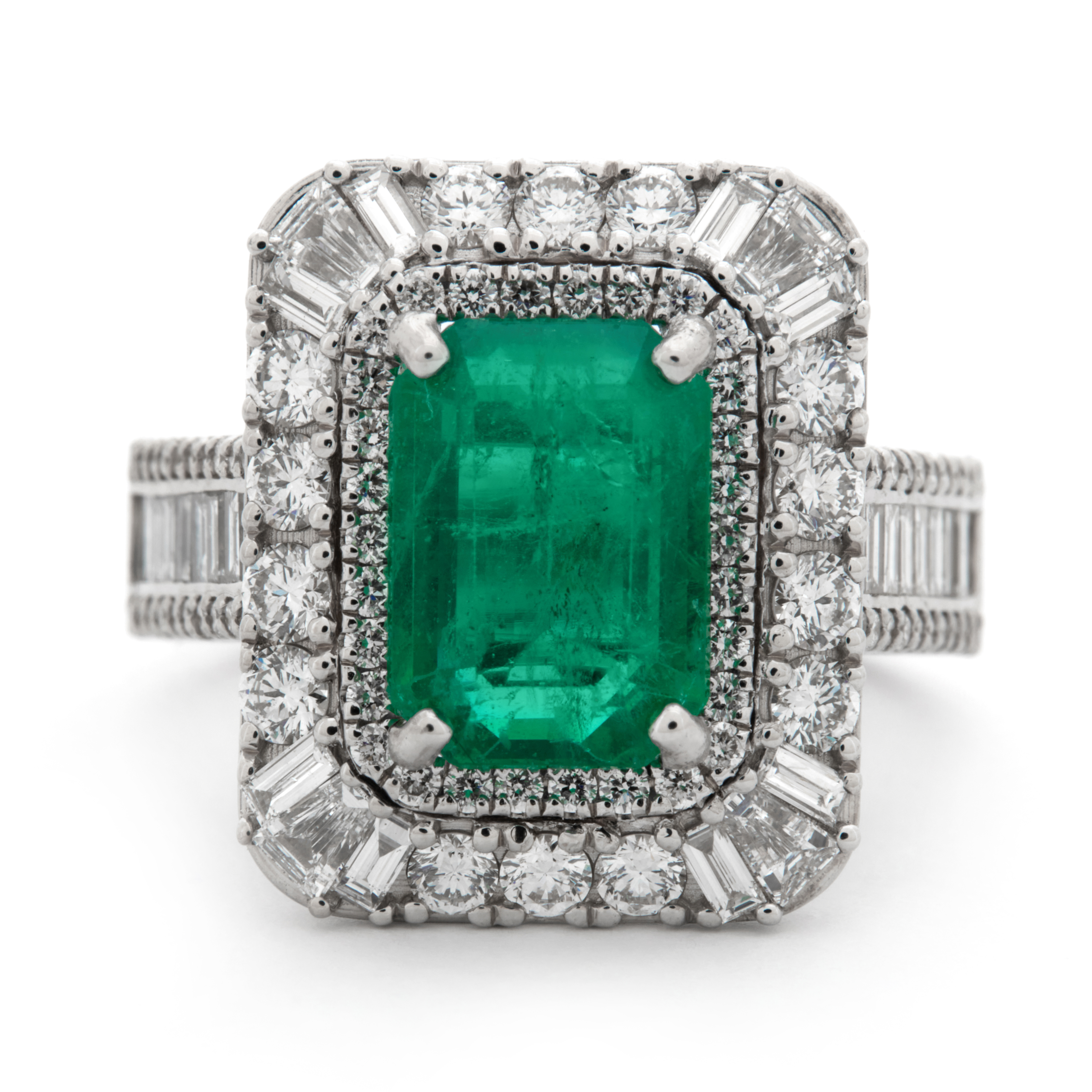 Inel GALA din aur alb de 18k cu smarald (3.41 ct.) si diamante (1.72 ct.)
