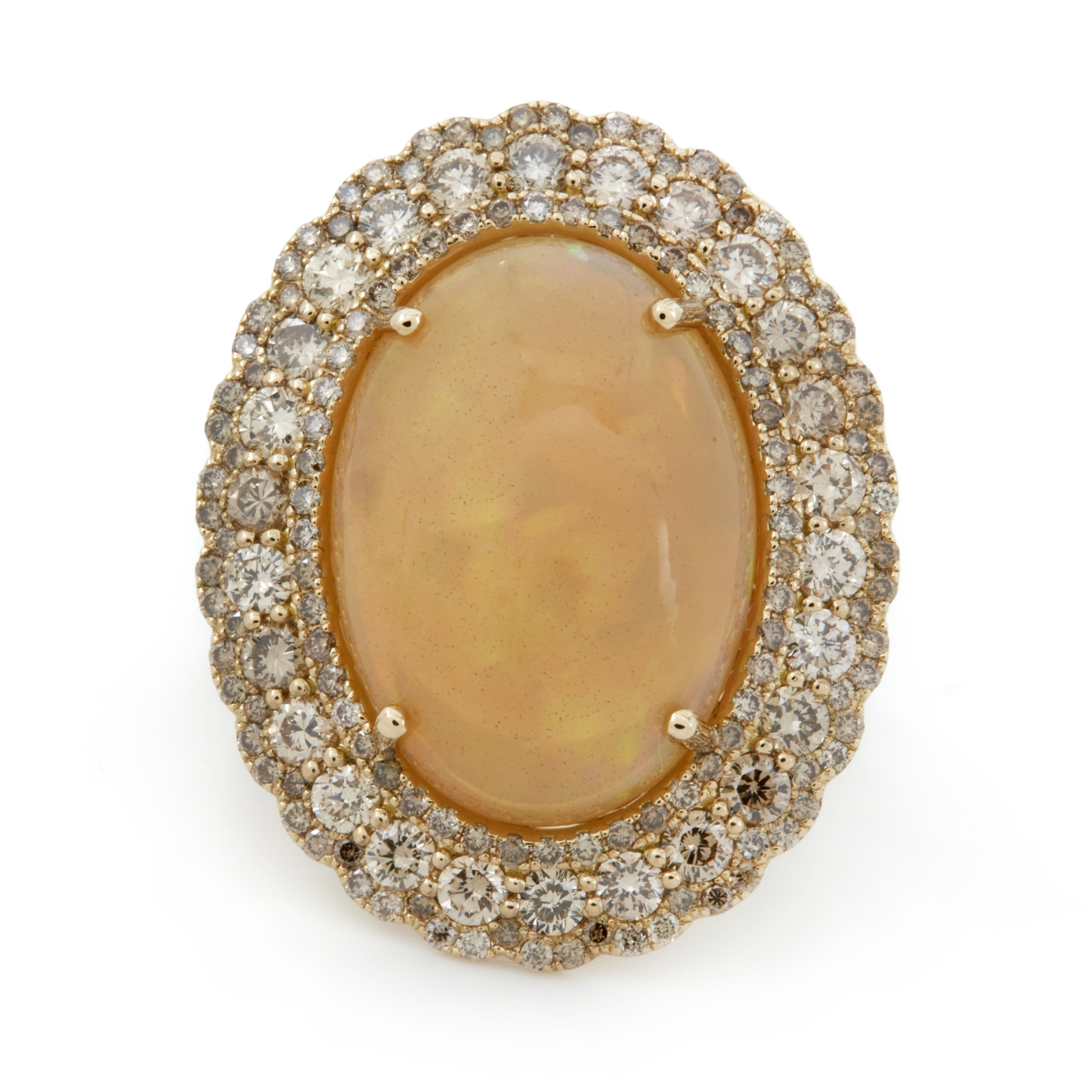 Inel GALA din aur galben de 18k cu opal (8.27 ct.) si diamante sampanie (1.91 ct.)