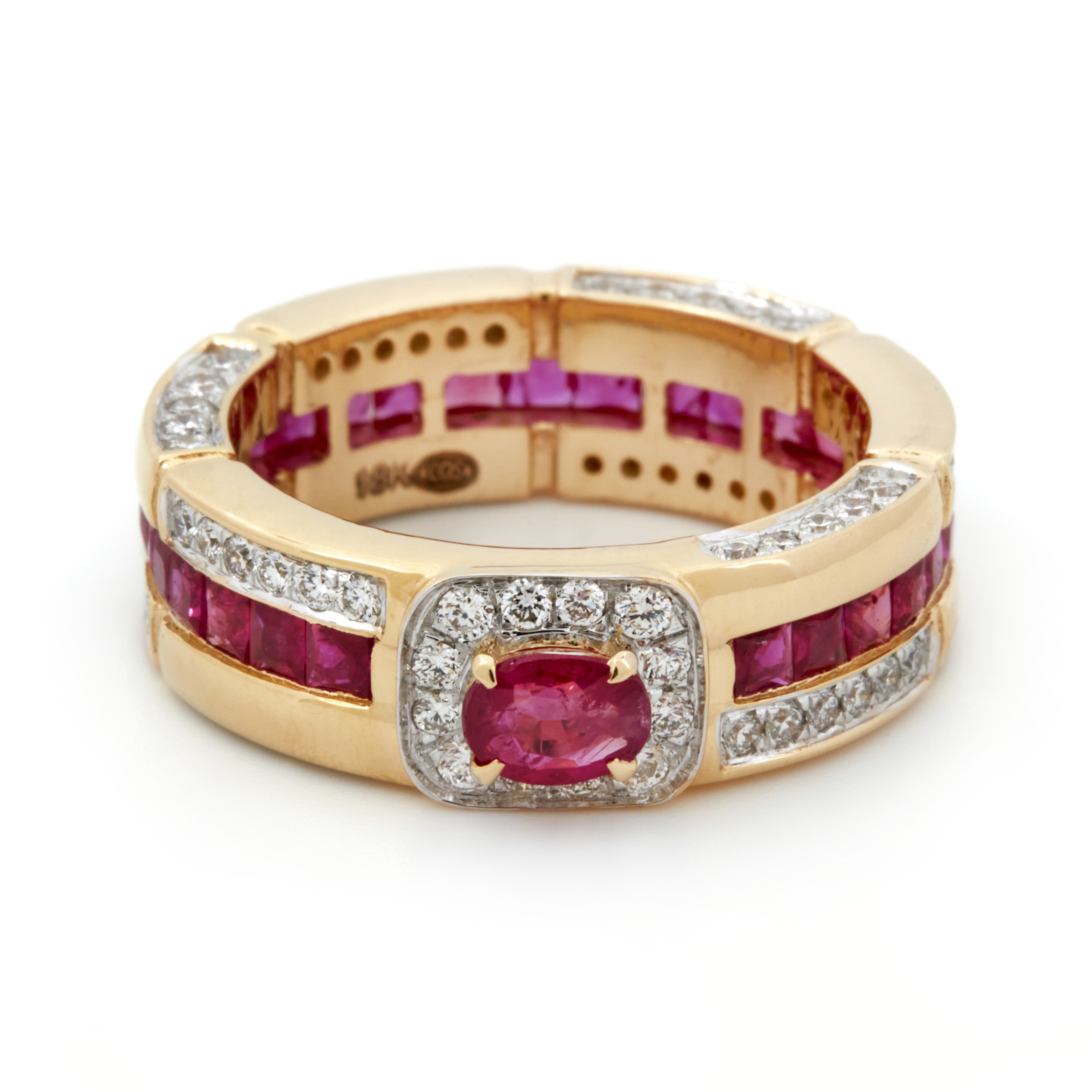 Inel TIMELESS din aur galben de 18k cu rubine si diamante