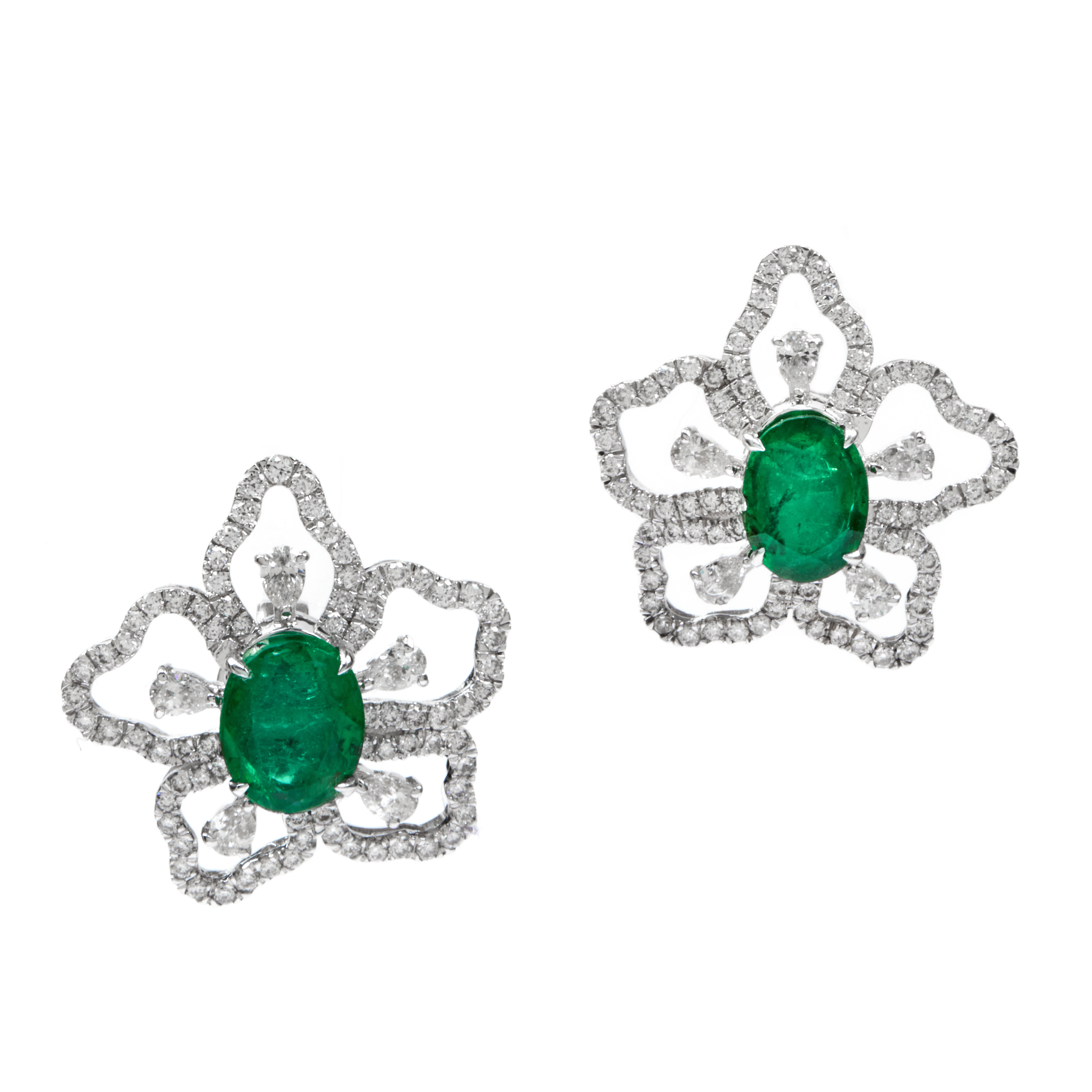 Cercei GALA din aur alb de 18k cu smarald si diamante