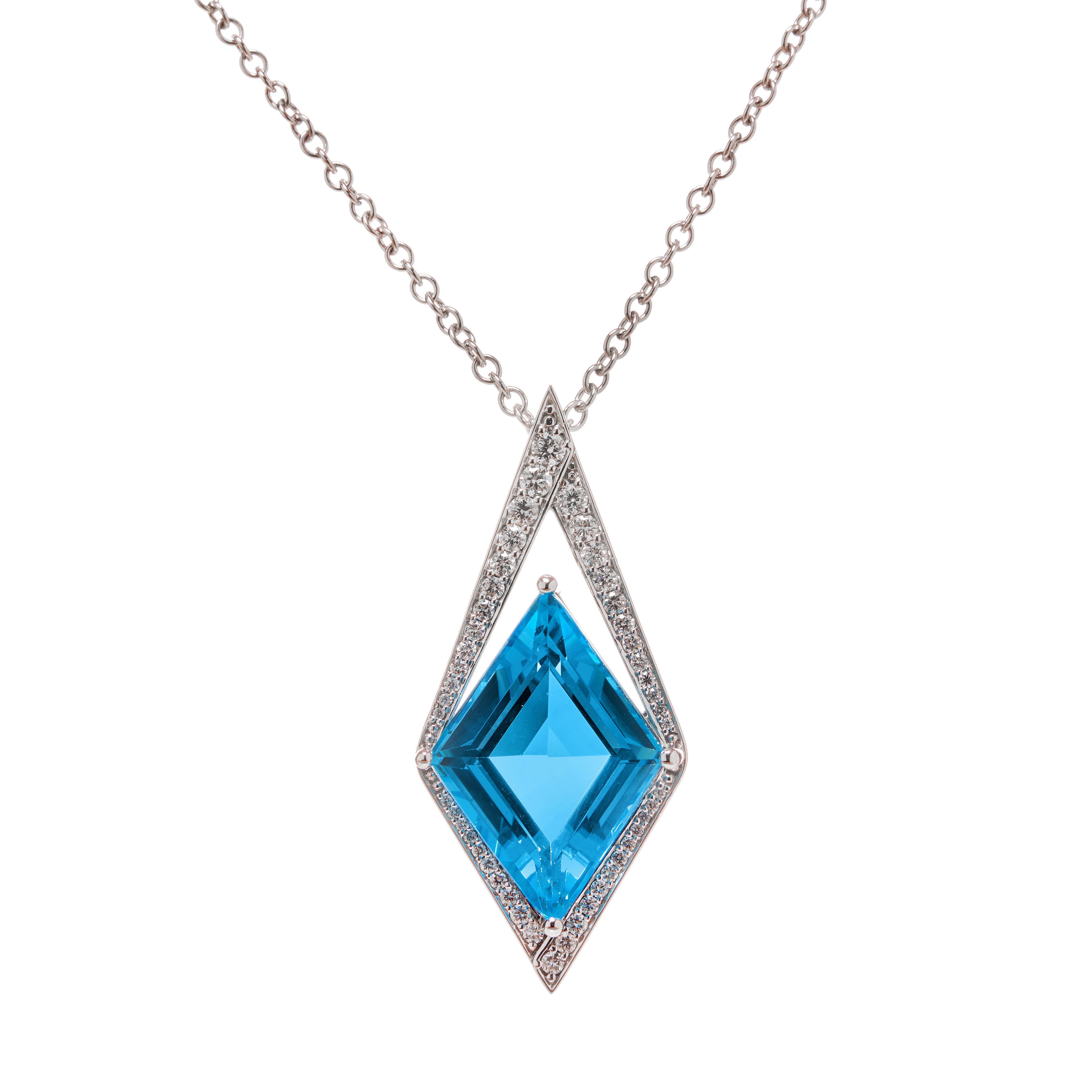 Pandantiv GALA din aur alb de 18k cu topaz swiss (24.71 ct.) si diamante (0.94 ct.)