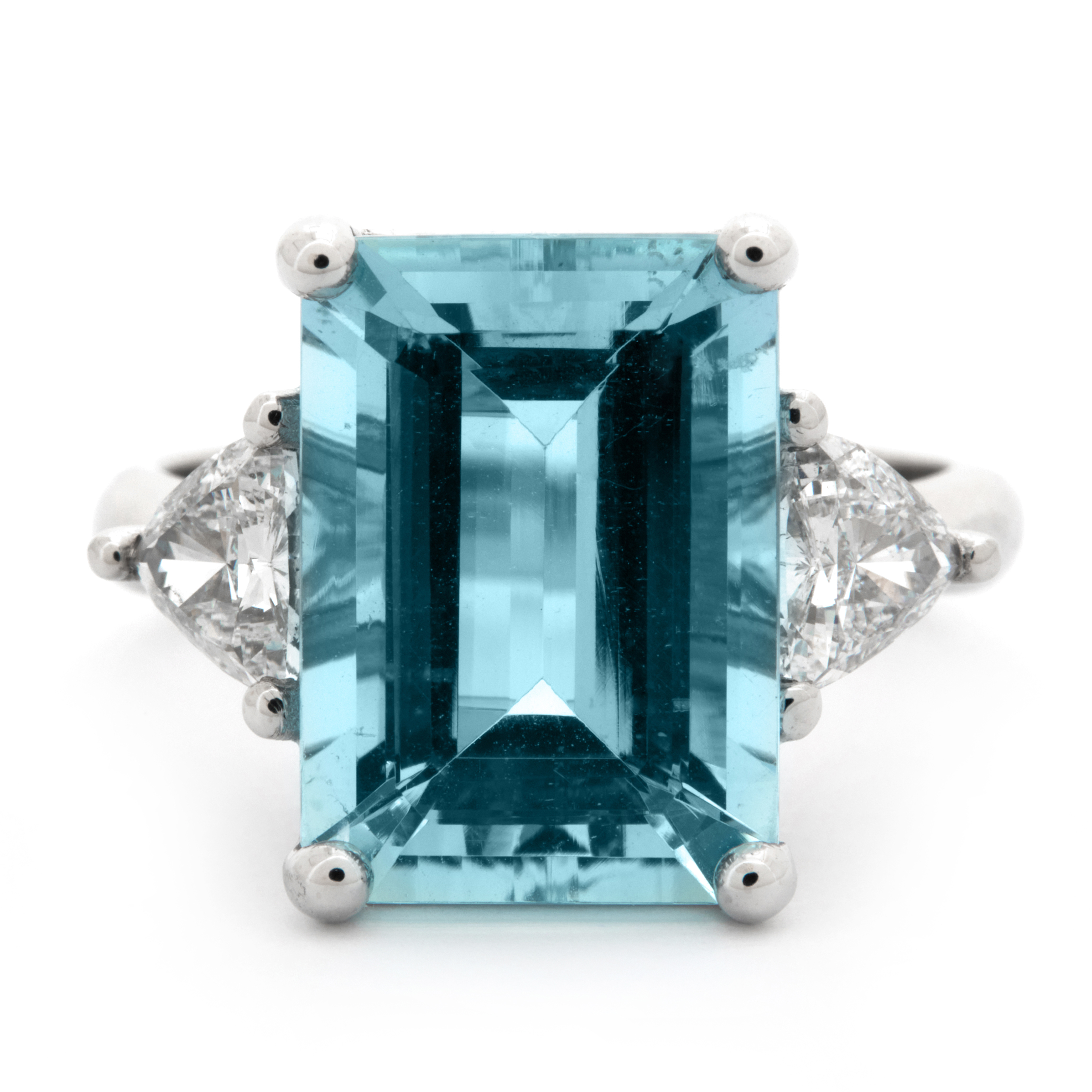 Inel TRIAD din aur alb de 18k cu acvamarin si diamante (IGI)
