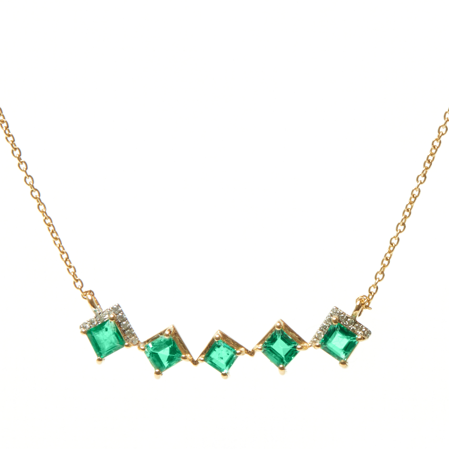 Colier aur galben 18k, smaralde si diamante
