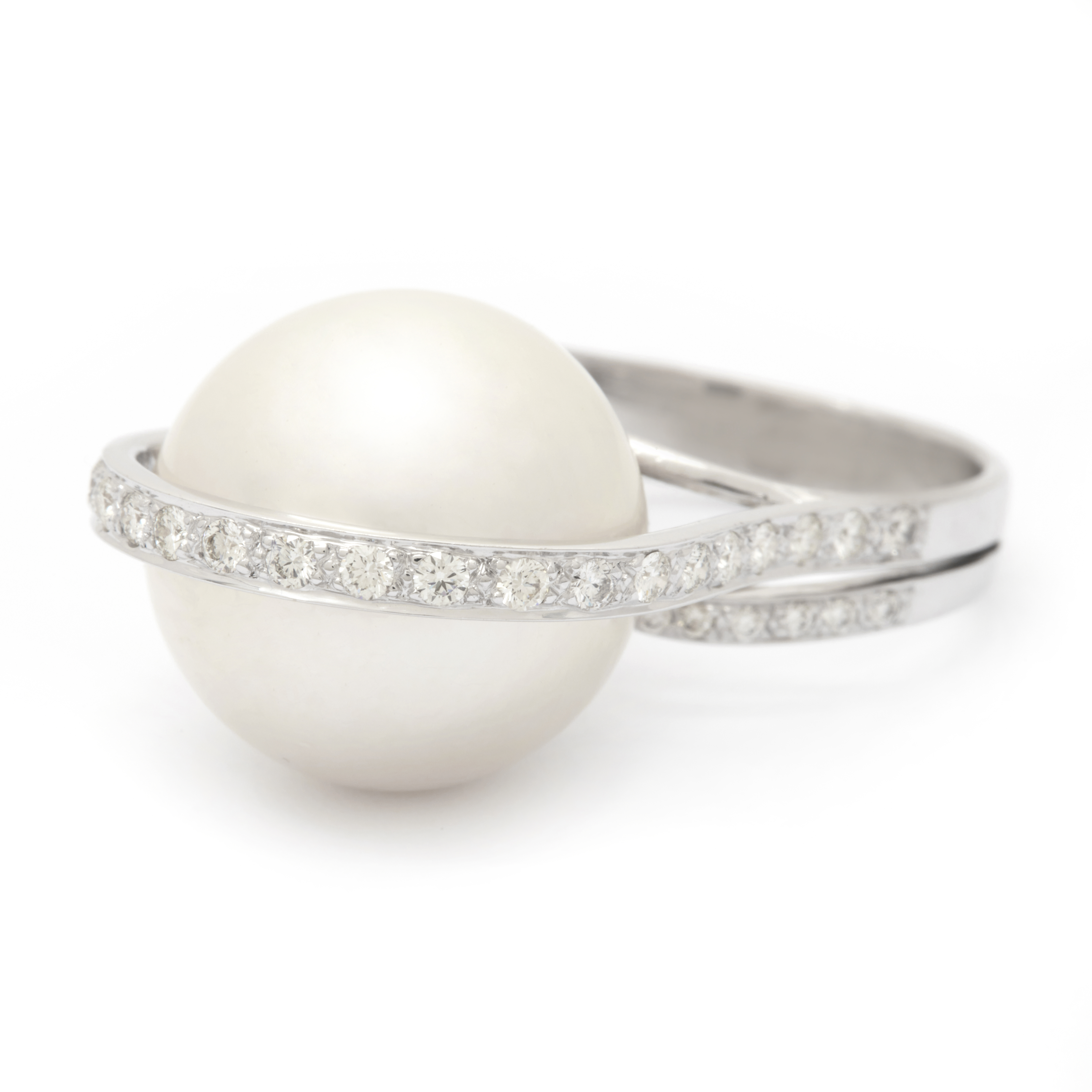 Inel PERLA din aur alb de 14k cu perla South Sea si diamante
