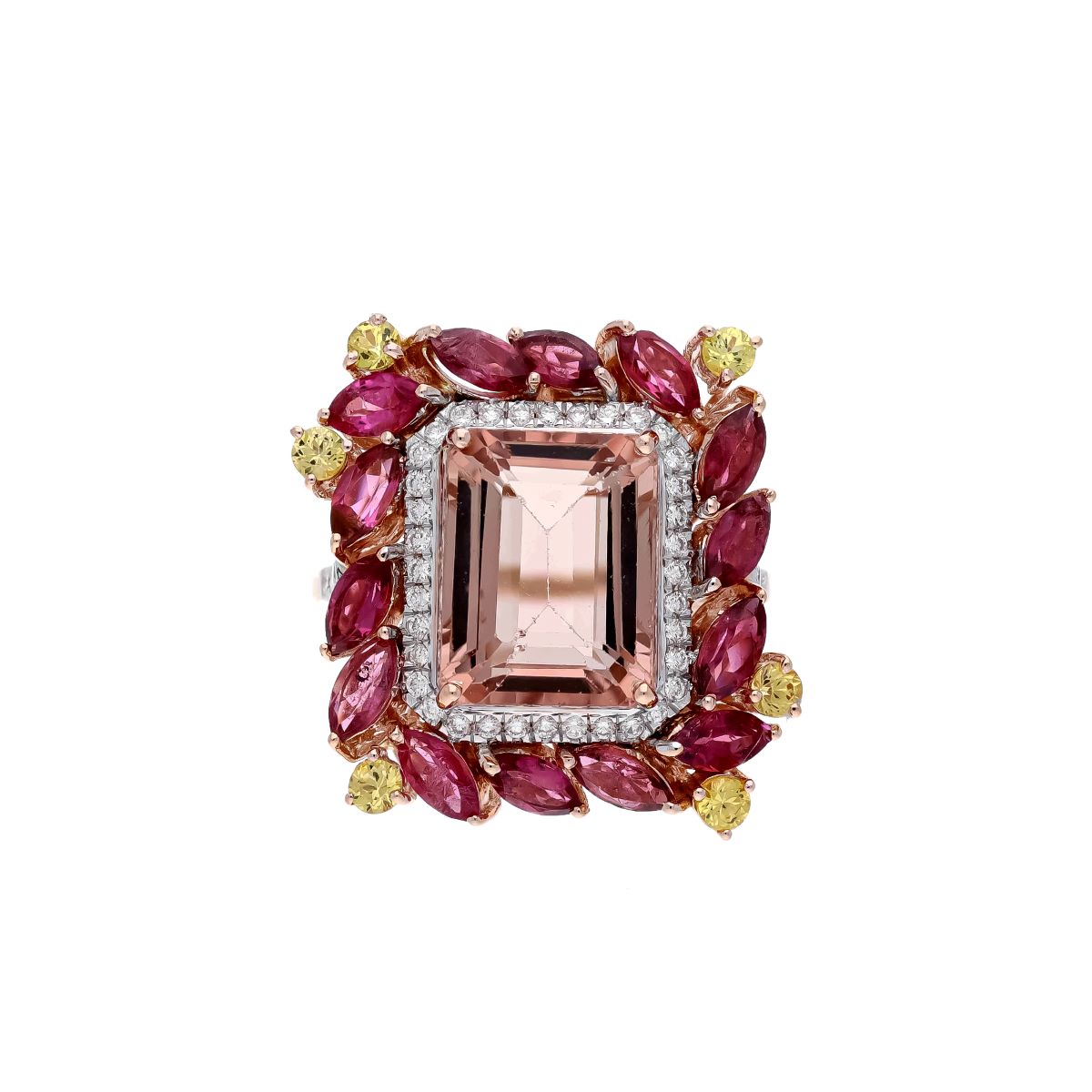 Inel GALA din aur roz de 18k cu turmalina, safire si diamante