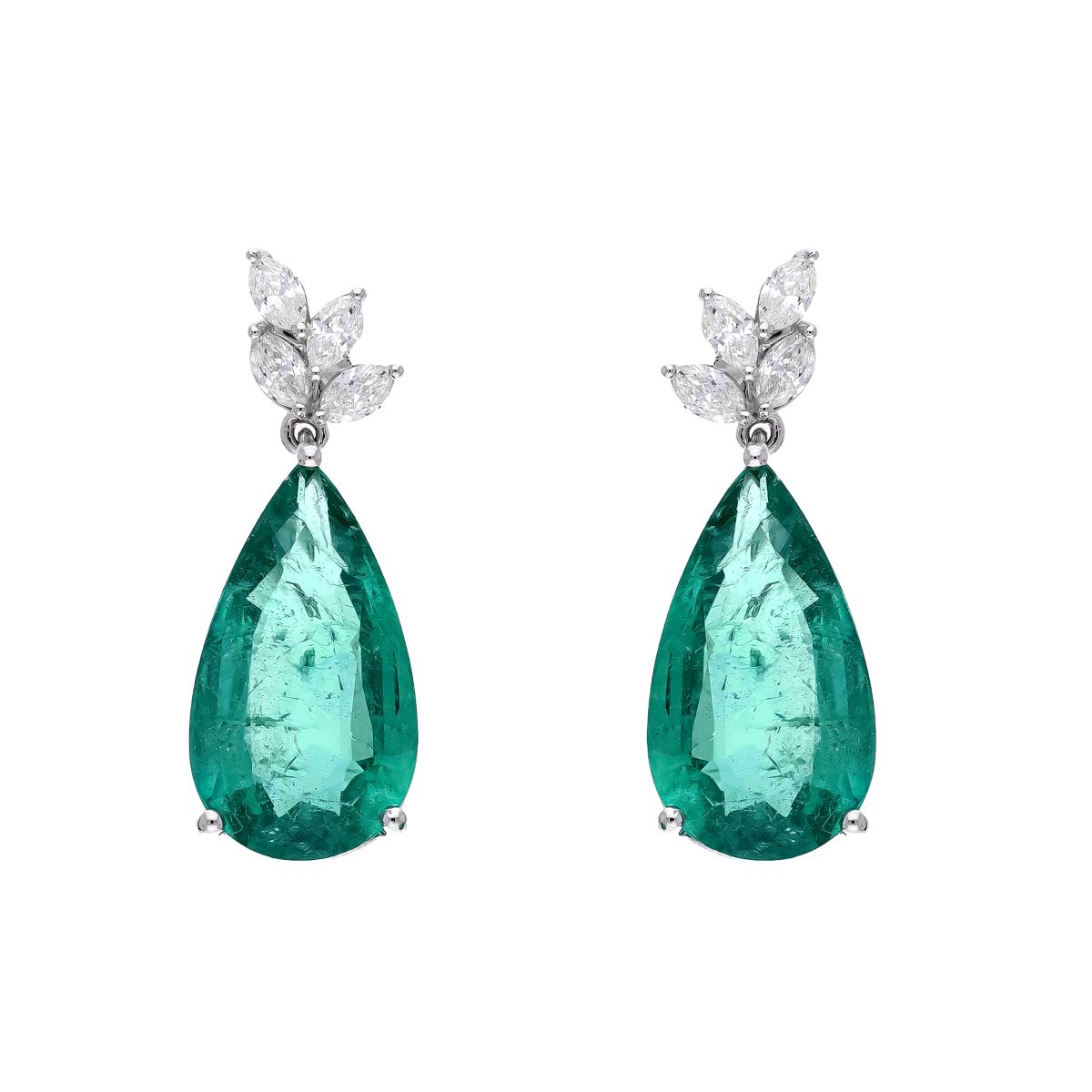 Cercei GALA din aur alb de 18k cu smaralde (14.88 ct.) si diamante (0.66 ct.)