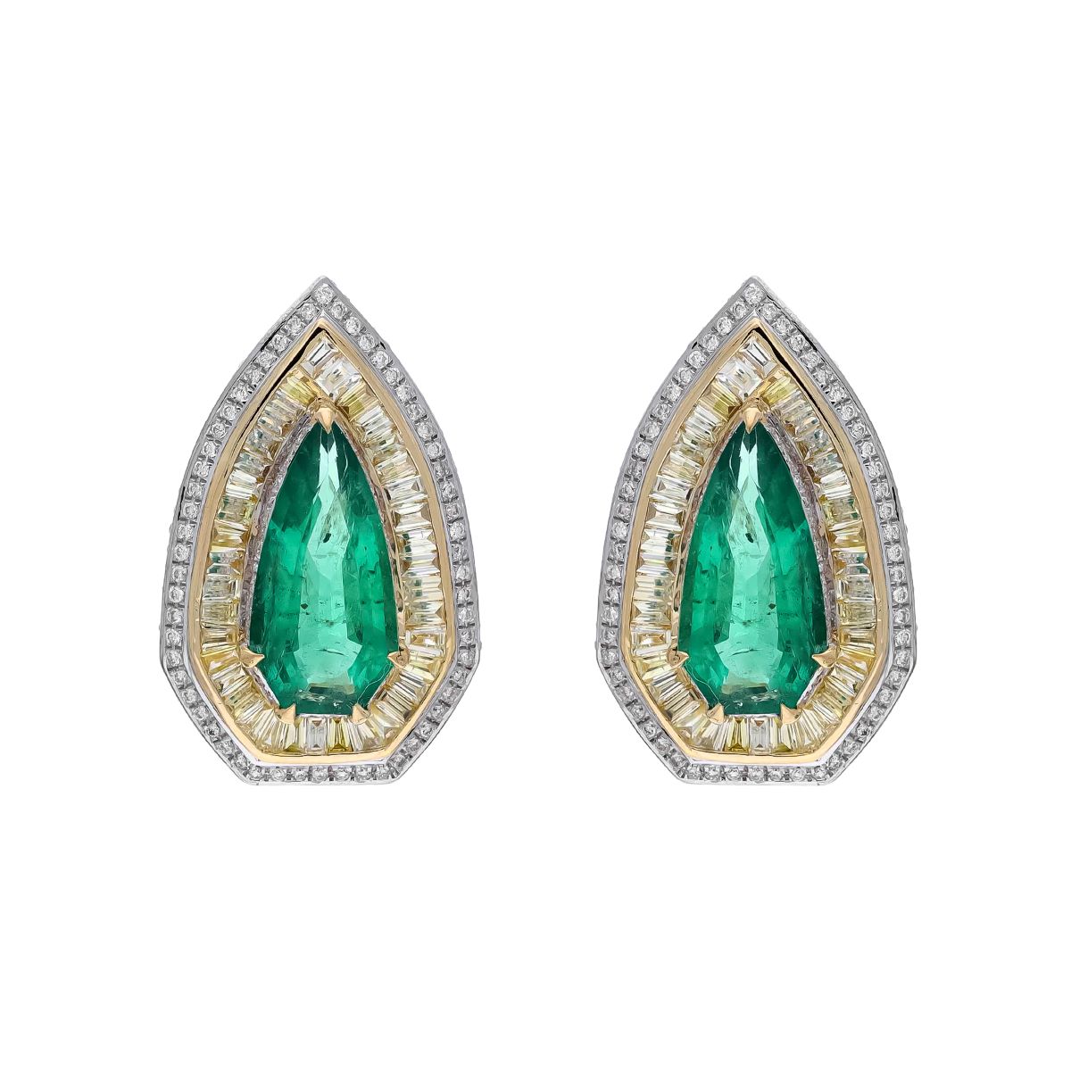 Cercei GALA din aur galben de 18k cu smaralde (5.85 ct.), diamante galbene (1.726 ct.) si diamante incolore (1.06 ct.)