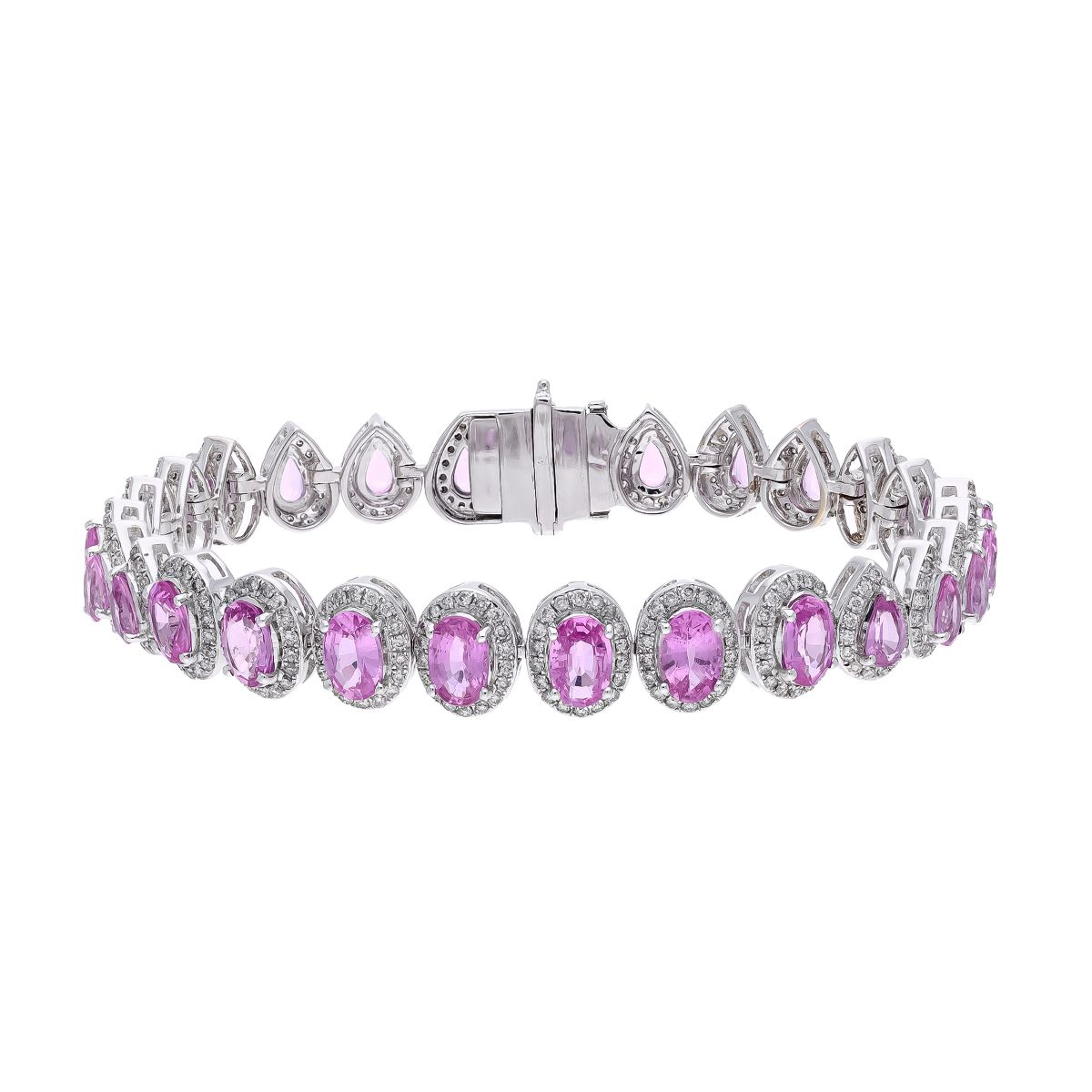Bratara GALA din aur alb de 18k cu safire roz si diamante