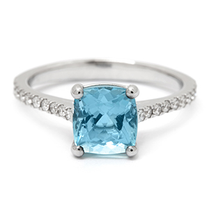 Inel TIMELESS din aur alb de 18k cu acvamarin si diamante