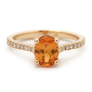 Inel TIMELESS din aur galben de 18k cu granat spesartite si diamante
