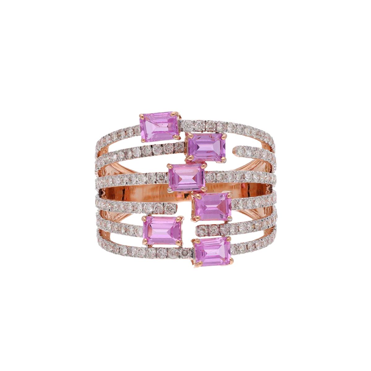 Inel TIMELESS din aur roz de 18k cu safire roz si diamante