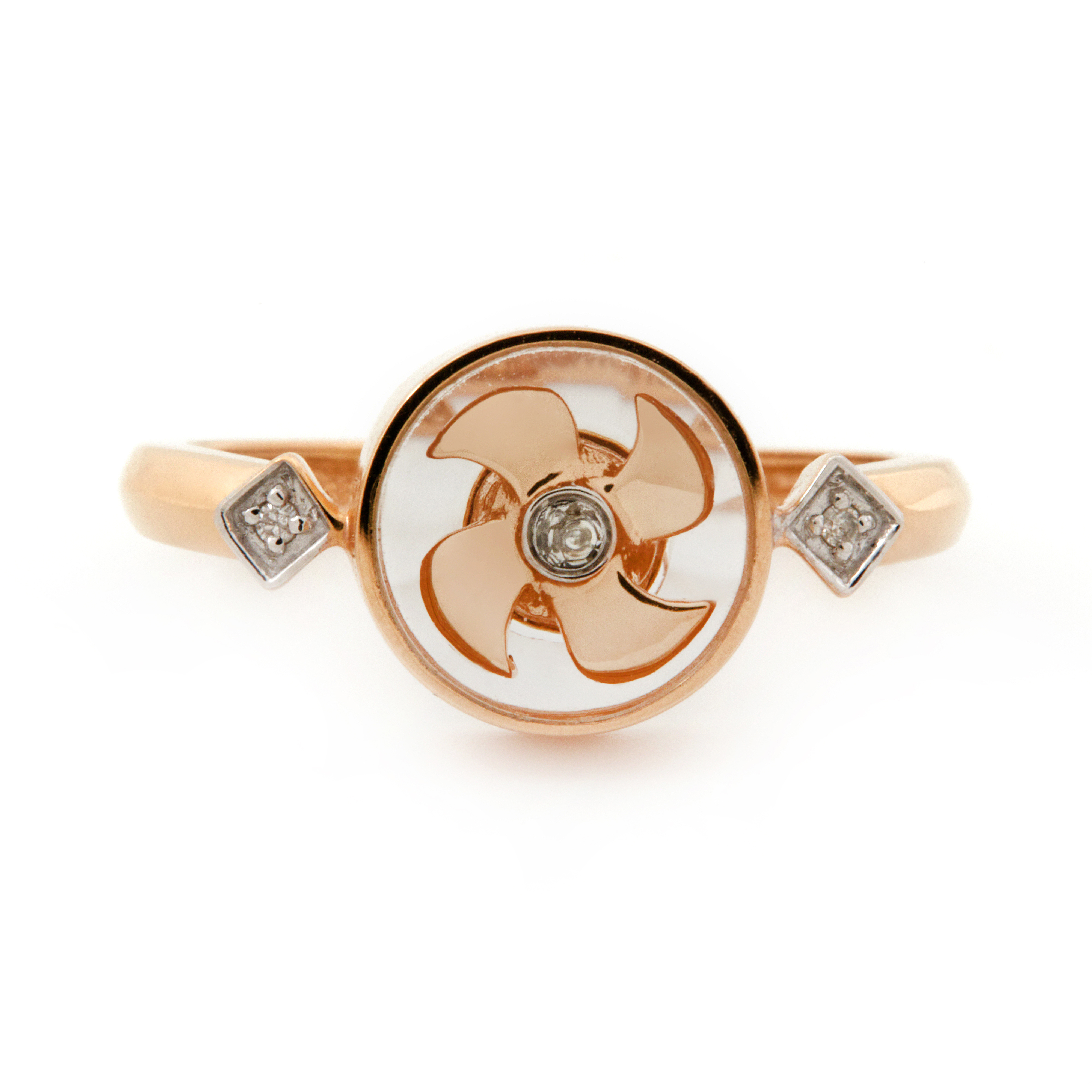 Inel DIAMONDS din aur galben de 18k cu diamante si sticla safir