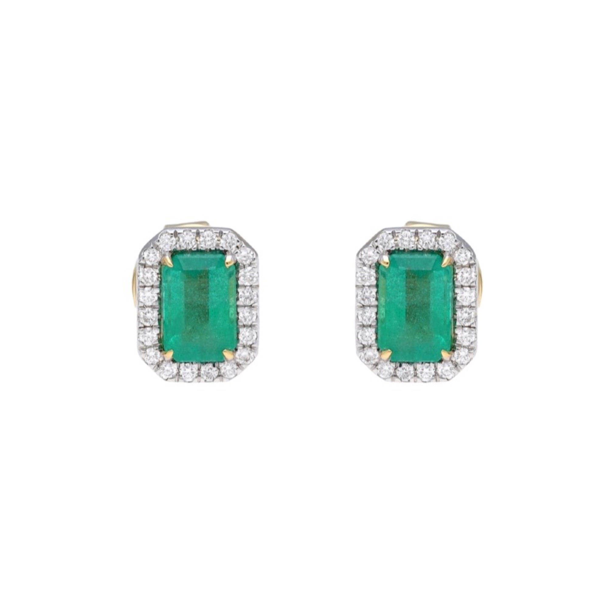 Cercei aur galben 18k, smarald si diamante