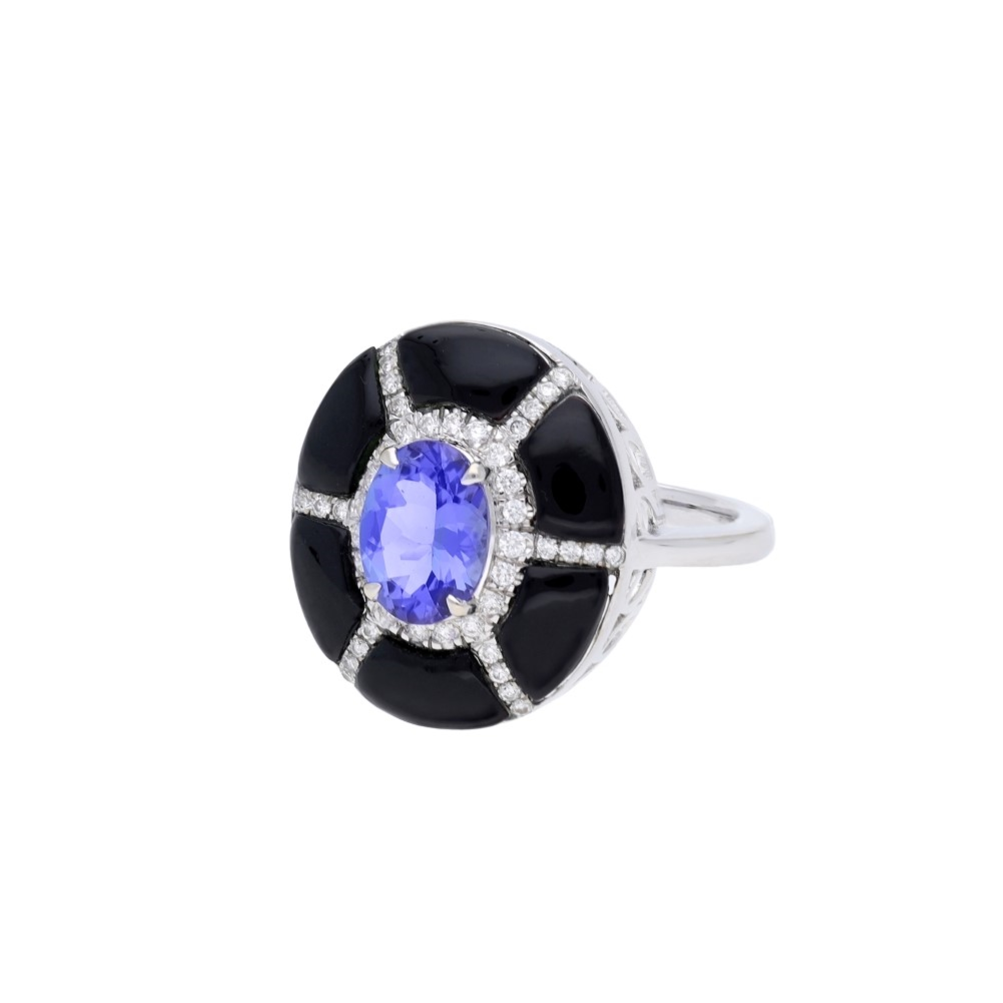 Inel GALA din aur alb de 18k cu tanzanit, onix si diamante