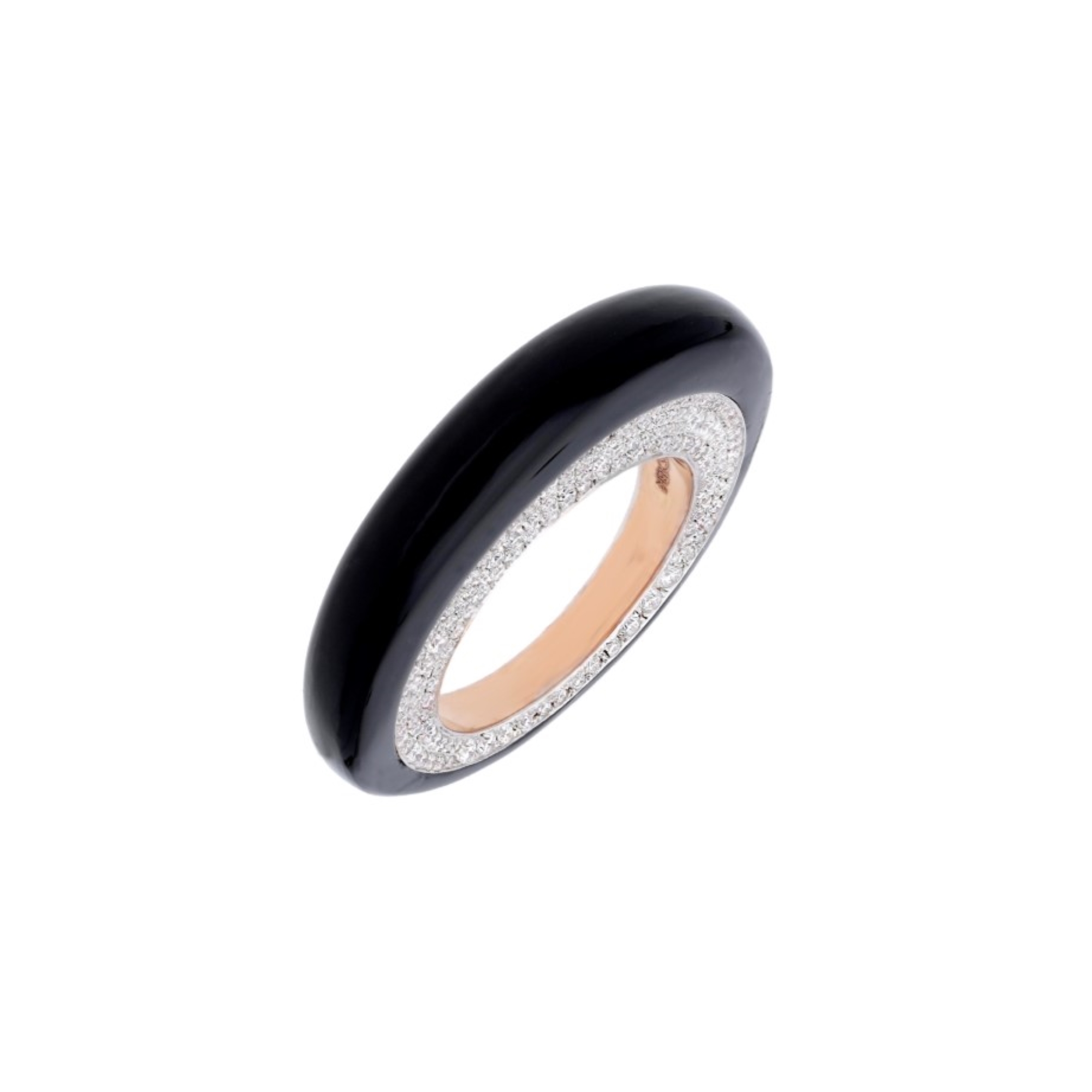 Inel TIMELESS din aur roz de 18k cu onix si diamante