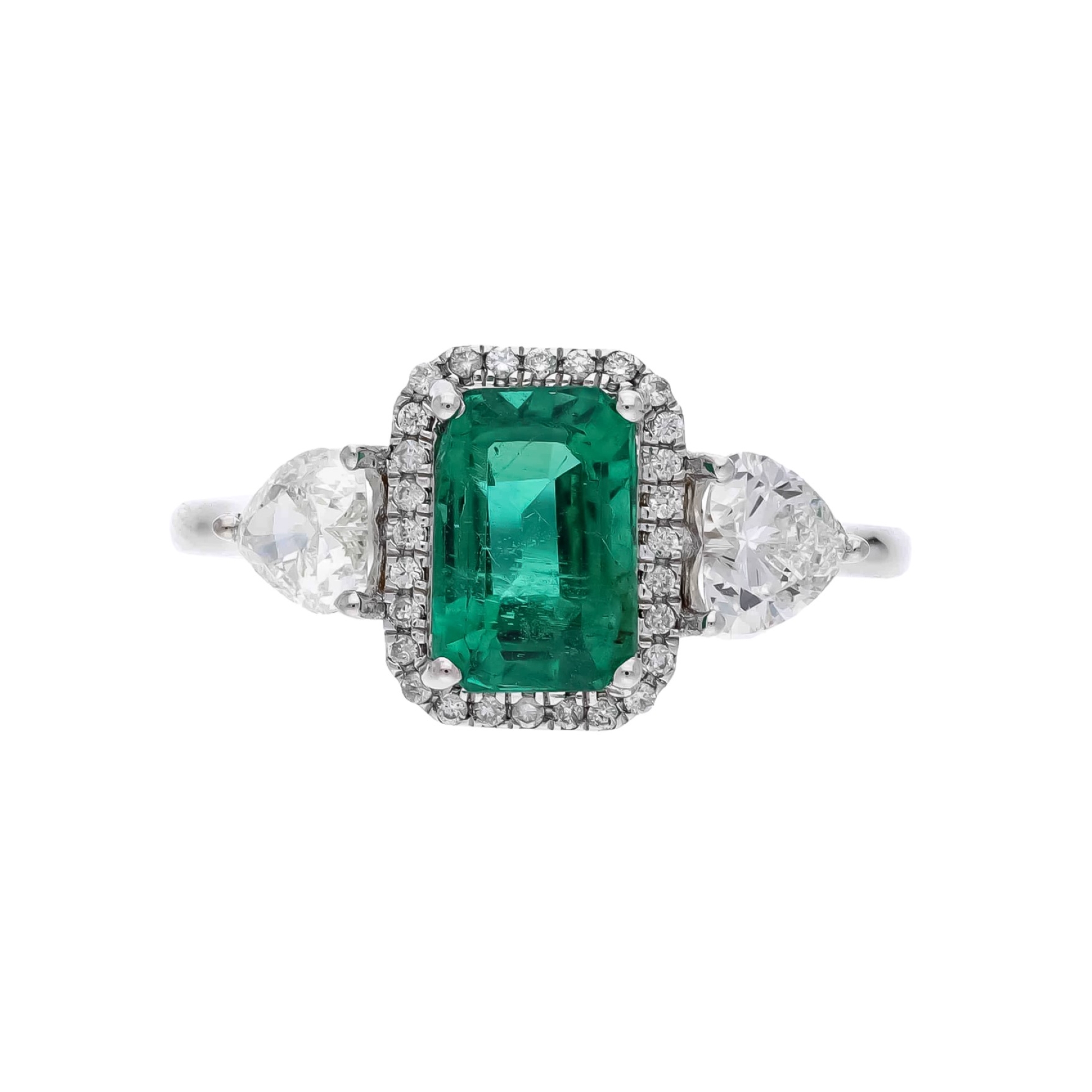 Inel aur alb 18k, smarald 1.24 ct. si diamante 0.72 ct.